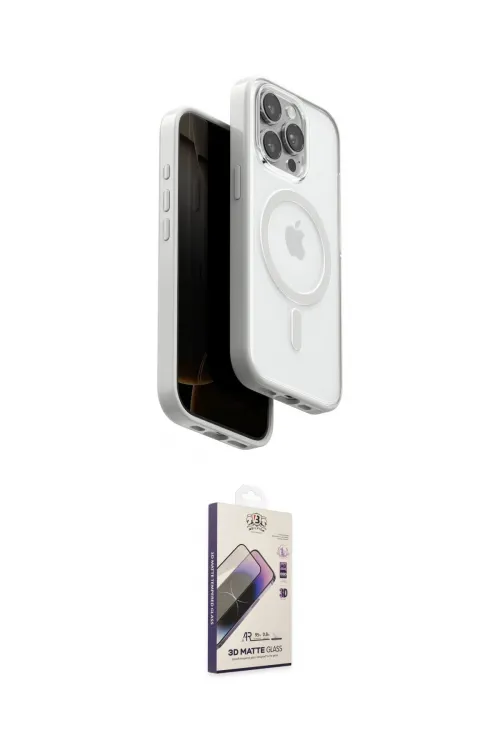 ieg™ iPhone 15 Pro Max Kılıf Pusula Form Serisi - Siyah Bilvis 3D Mat Cam Ekran Koruyucu