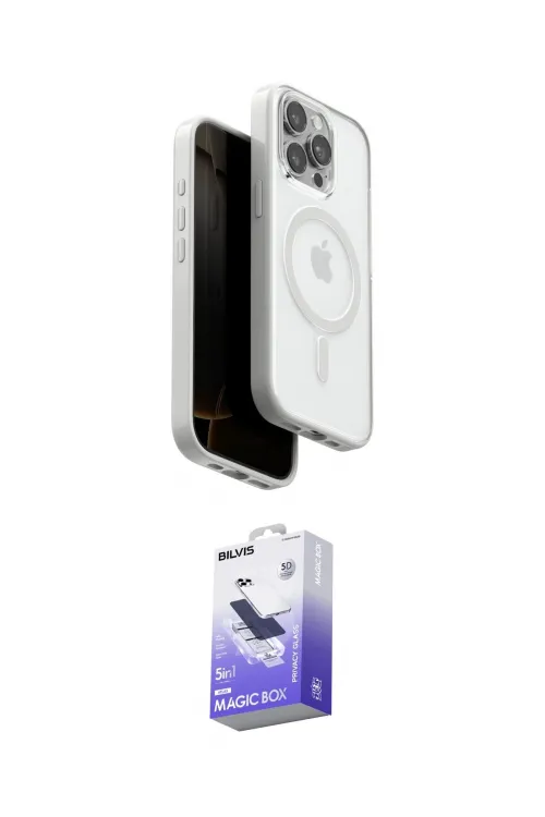 ieg™ iPhone 15 Pro Max Kılıf Pusula Form Serisi - Siyah Bilvis 5in1 5D Magic Hayalet Cam Ekran Koruyucu