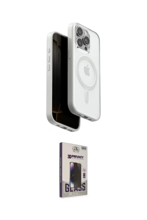 ieg™ iPhone 15 Pro Max Kılıf Pusula Form Serisi - Siyah Bilvis Hayalet Cam Ekran Koruyucu