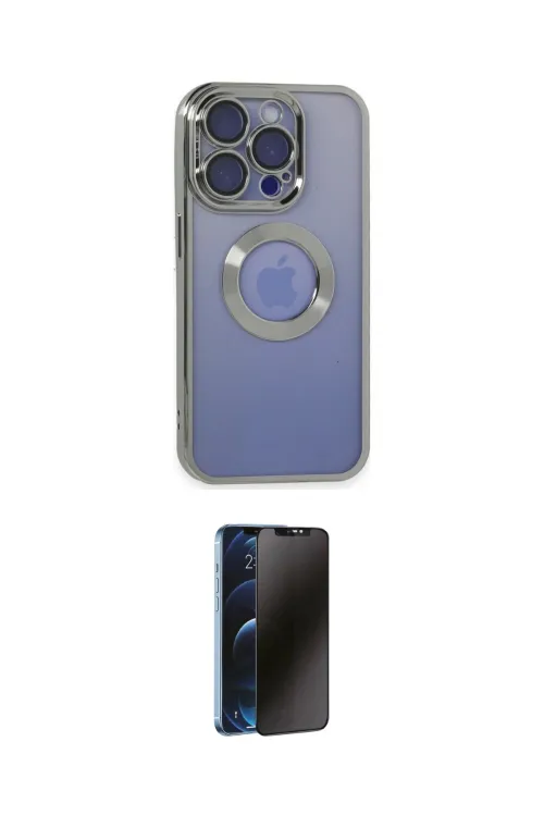 ieg™ iPhone 15 Pro Max Kılıf Pusula Form - Siyah 3D Antistatik Hayalet Cam Ekran Koruyucu