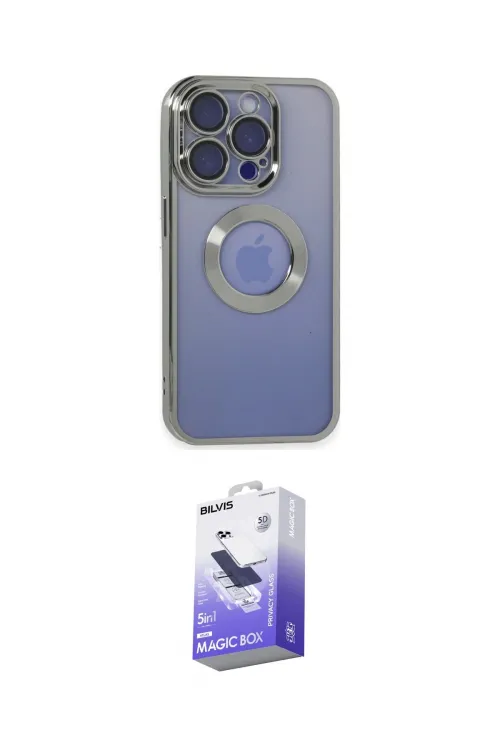 ieg™ iPhone 15 Pro Max Kılıf Pusula Form - Siyah Bilvis 5in1 5D Magic Hayalet Cam Ekran Koruyucu