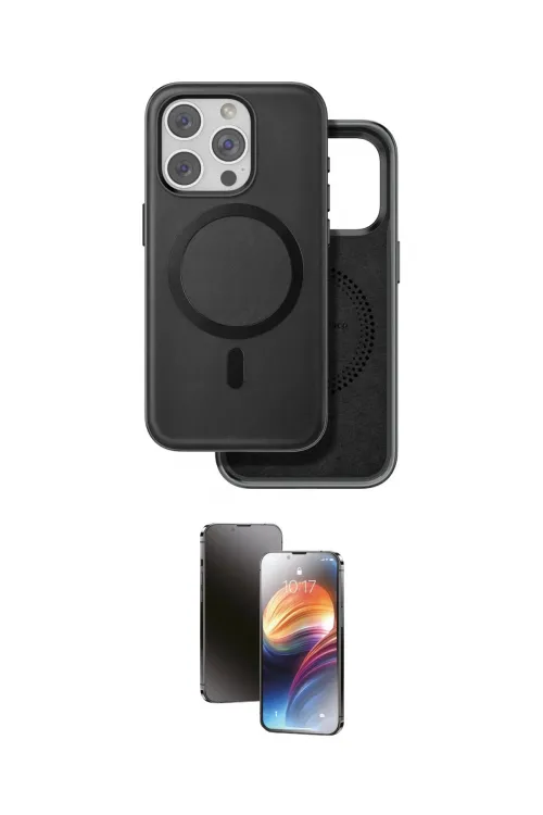 ieg™ iPhone 15 Pro Max Kılıf Pusula Işık Koleksiyonu - Siyah 3D Antistatik Mat Seramik Nano Ekran Koruyucu