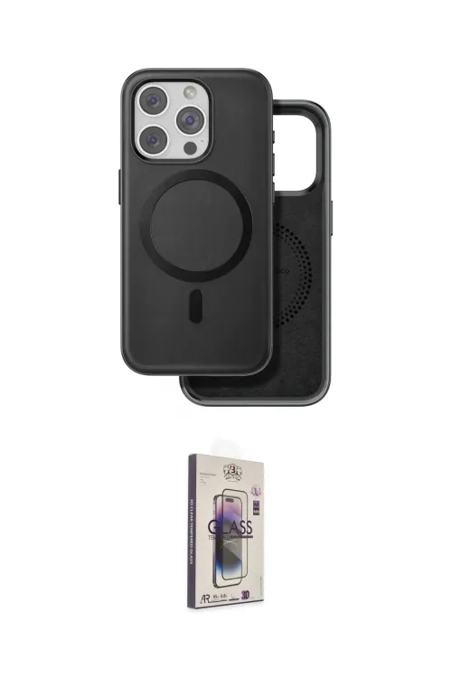 ieg™ iPhone 15 Pro Max Kılıf Pusula Işık Koleksiyonu - Siyah Bilvis 3D Cam Ekran Koruyucu