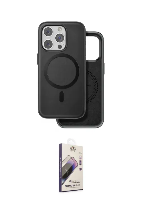 ieg™ iPhone 15 Pro Max Kılıf Pusula Işık Koleksiyonu - Siyah Bilvis 3D Mat Cam Ekran Koruyucu
