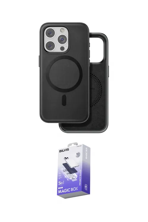 ieg™ iPhone 15 Pro Max Kılıf Pusula Işık Koleksiyonu - Siyah Bilvis 5in1 5D Magic Hayalet Cam Ekran Koruyucu