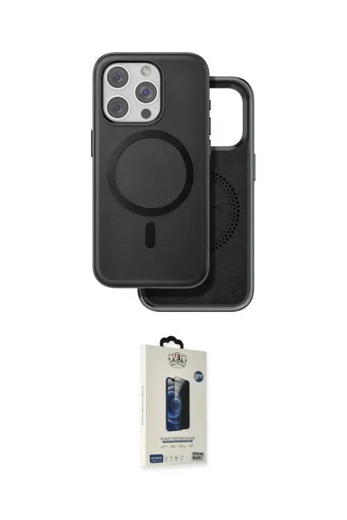 ieg™ iPhone 15 Pro Max Kılıf Pusula Işık Koleksiyonu - Siyah Bilvis Hayalet Cam Ekran Koruyucu