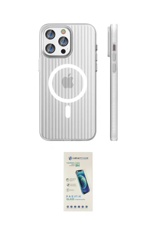 ieg™ iPhone 15 Pro Max Kılıf Pusula Minimal Koleksiyonu - Şeffaf Pasifik Cam Ekran Koruyucu