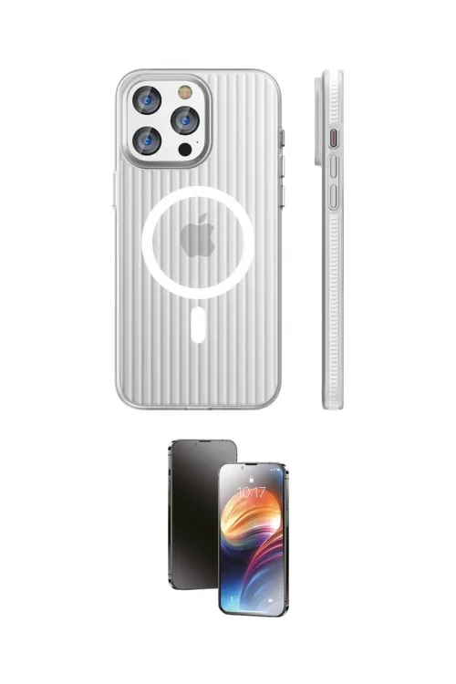ieg™ iPhone 15 Pro Max Kılıf Pusula Minimal Koleksiyonu - Siyah 3D Antistatik Mat Seramik Nano Ekran Koruyucu