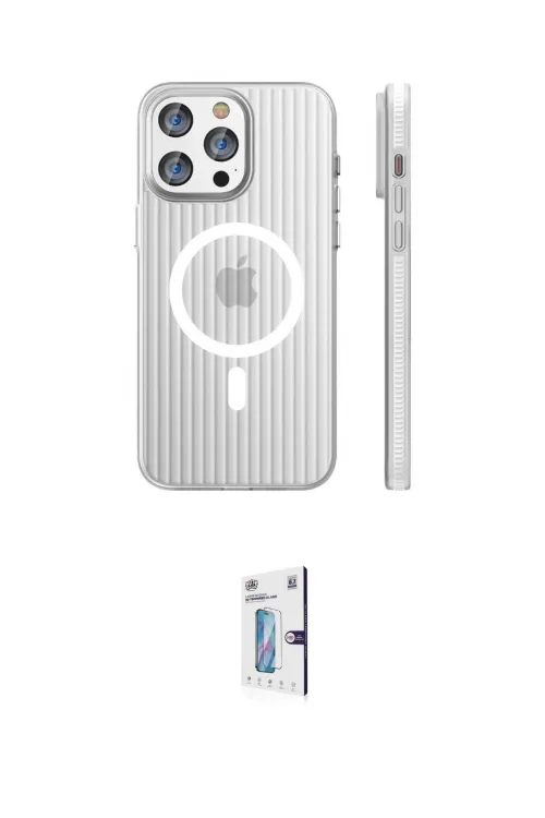 ieg™ iPhone 15 Pro Max Kılıf Pusula Minimal Koleksiyonu - Siyah Bilvis 0.18mm Plus Cam Ekran Koruyucu