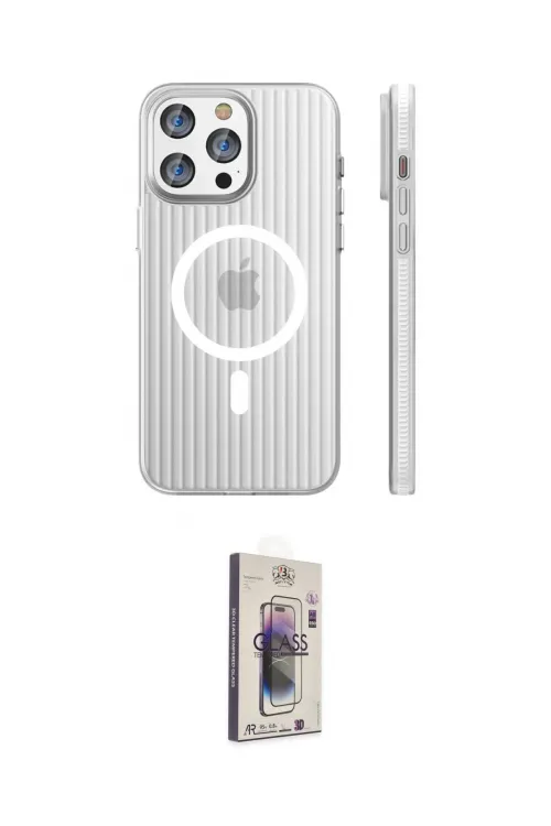 ieg™ iPhone 15 Pro Max Kılıf Pusula Minimal Koleksiyonu - Siyah Bilvis 3D Cam Ekran Koruyucu