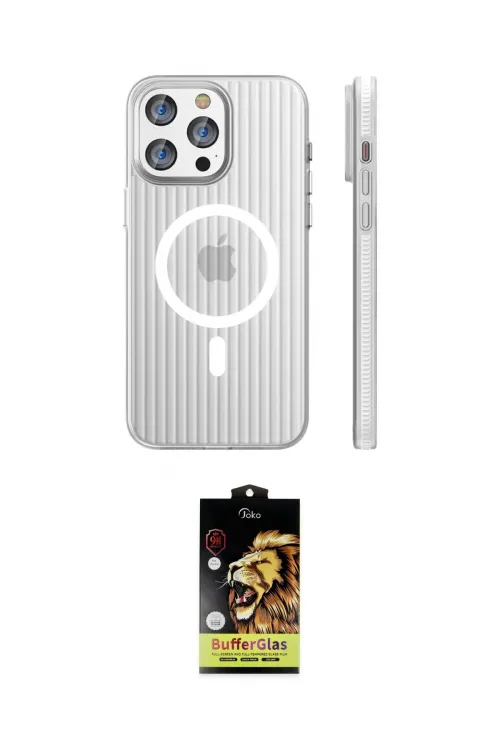 ieg™ iPhone 15 Pro Max Kılıf Pusula Minimal Koleksiyonu - Siyah Buffer Cam Ekran Koruyucu