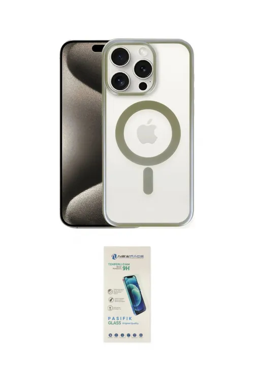 ieg™ iPhone 15 Pro Max Kılıf Siluet Çizgi Serisi - Şeffaf Pasifik Cam Ekran Koruyucu