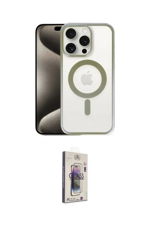 ieg™ iPhone 15 Pro Max Kılıf Siluet Çizgi Serisi - Siyah Bilvis 3D Cam Ekran Koruyucu