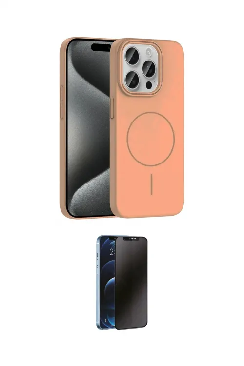 ieg™ iPhone 15 Pro Max Kılıf Siluet Doku Özel Seri - Siyah 3D Antistatik Hayalet Cam Ekran Koruyucu