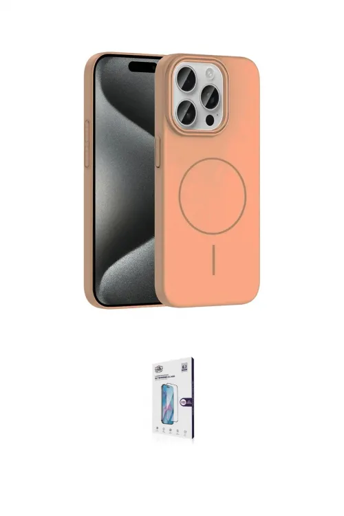 ieg™ iPhone 15 Pro Max Kılıf Siluet Doku Özel Seri - Siyah Bilvis 0.18mm Plus Cam Ekran Koruyucu