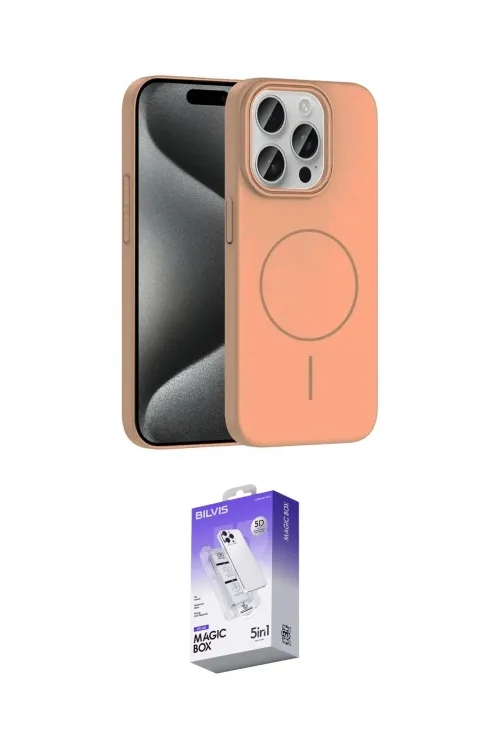 ieg™ iPhone 15 Pro Max Kılıf Siluet Doku Özel Seri - Siyah Bilvis 5in1 3D Magic Cam Ekran Koruyucu
