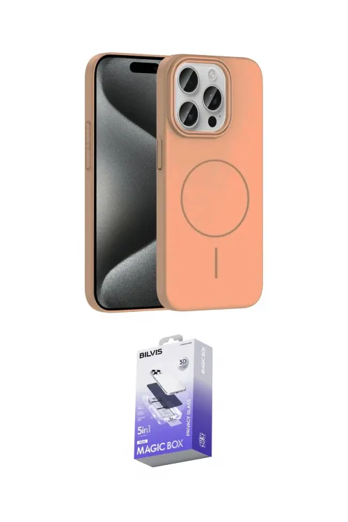 ieg™ iPhone 15 Pro Max Kılıf Siluet Doku Özel Seri - Siyah Bilvis 5in1 5D Magic Hayalet Cam Ekran Koruyucu