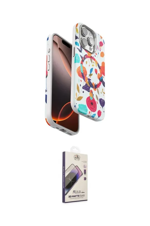ieg™ iPhone 15 Pro Max Kılıf Siluet Doku - Siyah Bilvis 3D Mat Cam Ekran Koruyucu