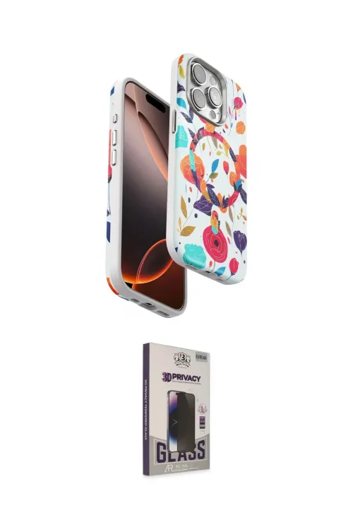 ieg™ iPhone 15 Pro Max Kılıf Siluet Doku - Siyah Bilvis Hayalet Cam Ekran Koruyucu