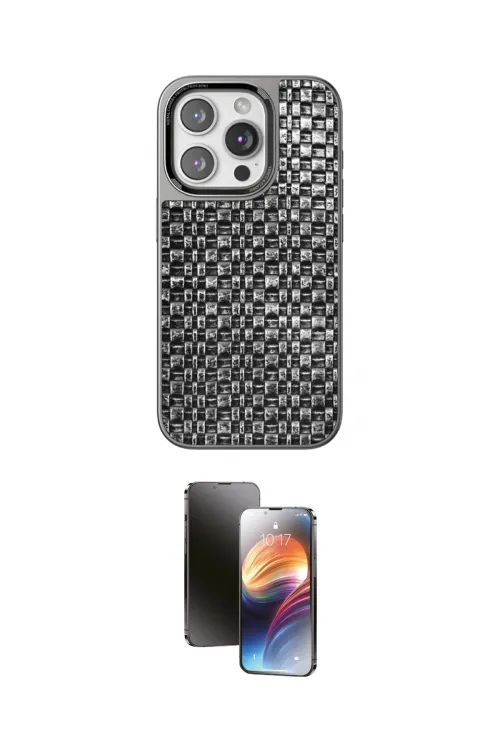 ieg™ iPhone 15 Pro Max Kılıf Siluet Form Serisi - Siyah 3D Antistatik Mat Seramik Nano Ekran Koruyucu