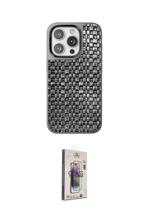 ieg™ iPhone 15 Pro Max Kılıf Siluet Form Serisi - Siyah Bilvis 3D Cam Ekran Koruyucu