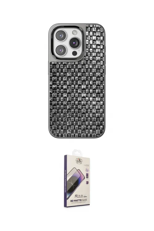 ieg™ iPhone 15 Pro Max Kılıf Siluet Form Serisi - Siyah Bilvis 3D Mat Cam Ekran Koruyucu