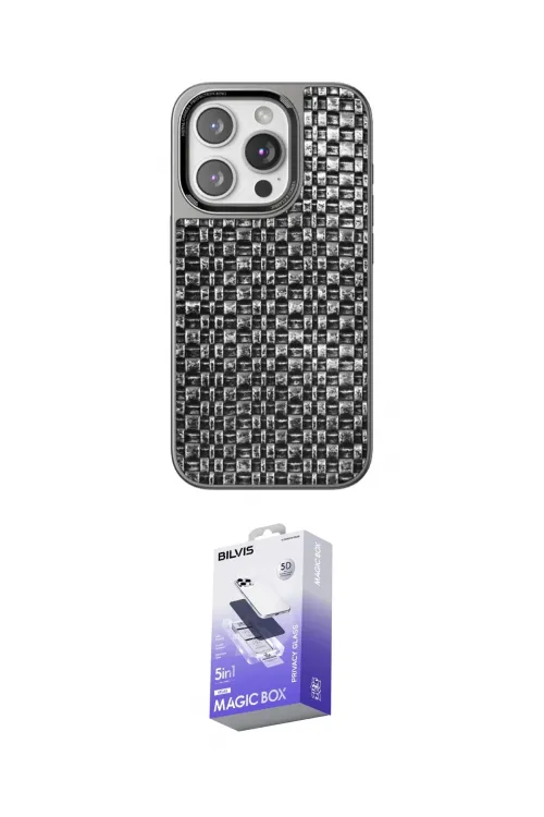 ieg™ iPhone 15 Pro Max Kılıf Siluet Form Serisi - Siyah Bilvis 5in1 5D Magic Hayalet Cam Ekran Koruyucu