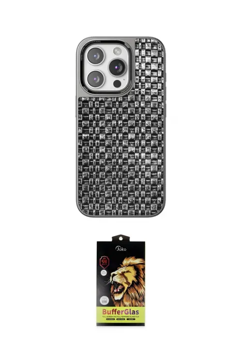 ieg™ iPhone 15 Pro Max Kılıf Siluet Form Serisi - Siyah Buffer Cam Ekran Koruyucu