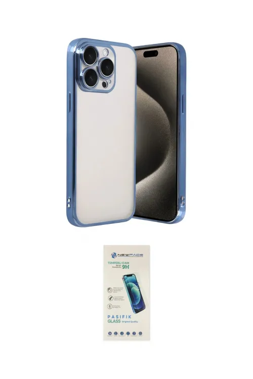 ieg™ iPhone 15 Pro Max Kılıf Vadi Minimal - Şeffaf Pasifik Cam Ekran Koruyucu