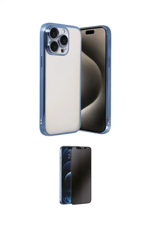 ieg™ iPhone 15 Pro Max Kılıf Vadi Minimal - Siyah 3D Antistatik Hayalet Cam Ekran Koruyucu