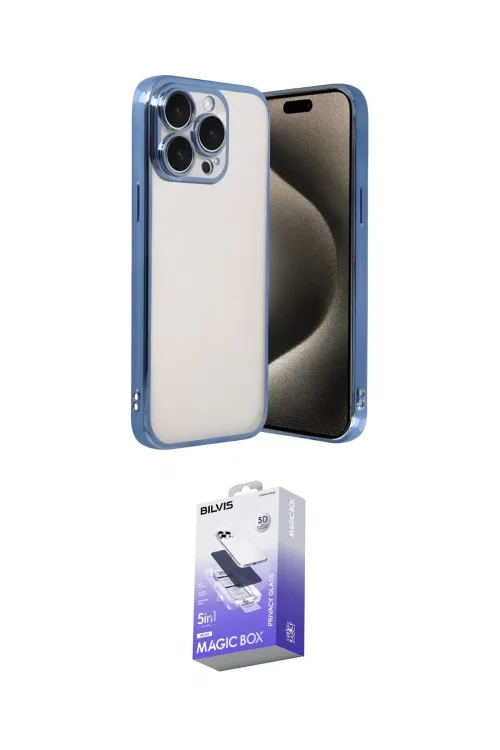 ieg™ iPhone 15 Pro Max Kılıf Vadi Minimal - Siyah Bilvis 5in1 5D Magic Hayalet Cam Ekran Koruyucu