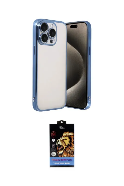 ieg™ iPhone 15 Pro Max Kılıf Vadi Minimal - Siyah Buffer Hayalet Cam Ekran Koruyucu