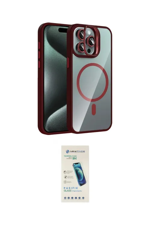ieg™ iPhone 15 Pro Max Kılıf Yadigar Asil Koleksiyonu - Şeffaf Pasifik Cam Ekran Koruyucu