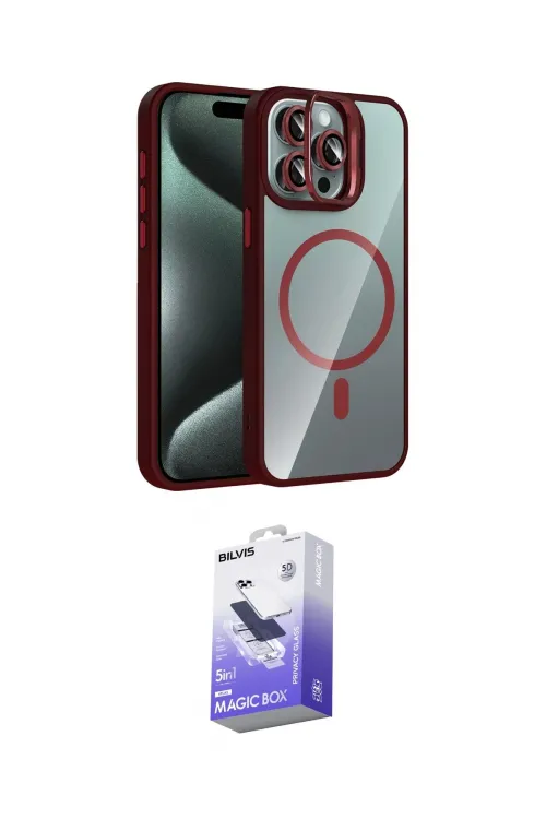 ieg™ iPhone 15 Pro Max Kılıf Yadigar Asil Koleksiyonu - Siyah Bilvis 5in1 5D Magic Hayalet Cam Ekran Koruyucu