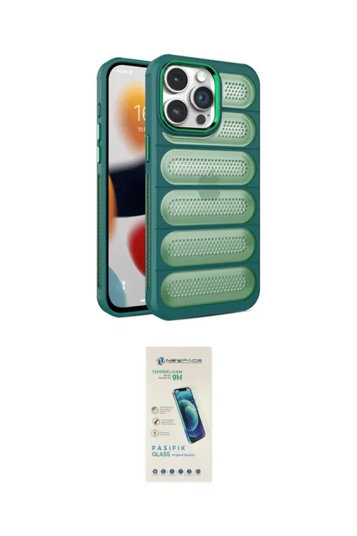 ieg™ iPhone 15 Pro Max Kılıf Yadigar Doku Özel Seri - Şeffaf Pasifik Cam Ekran Koruyucu