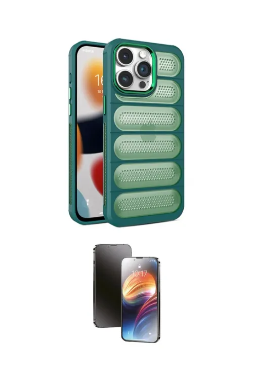 ieg™ iPhone 15 Pro Max Kılıf Yadigar Doku Özel Seri - Siyah 3D Antistatik Mat Seramik Nano Ekran Koruyucu
