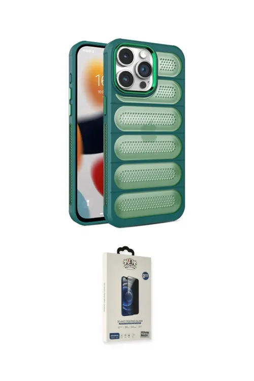 ieg™ iPhone 15 Pro Max Kılıf Yadigar Doku Özel Seri - Siyah Bilvis Hayalet Cam Ekran Koruyucu