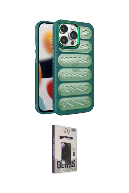 ieg™ iPhone 15 Pro Max Kılıf Yadigar Doku Özel Seri - Siyah Bilvis Hayalet Cam Ekran Koruyucu