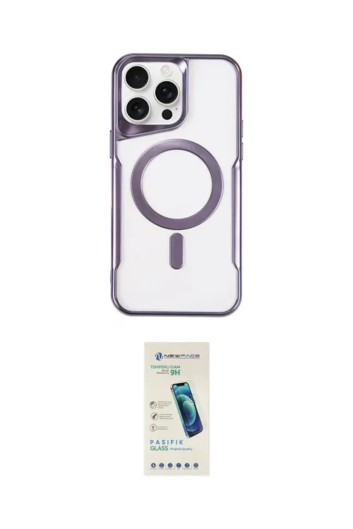 ieg™ iPhone 15 Pro Max Kılıf Yadigar Klasik Özel Seri - Şeffaf Pasifik Cam Ekran Koruyucu