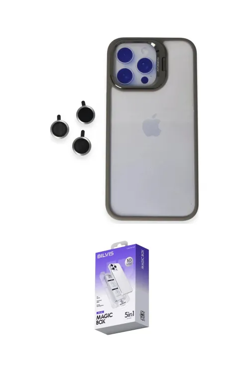 ieg™ iPhone 15 Pro Max Kılıf Yankı Asil Serisi - Siyah Bilvis 5in1 3D Magic Cam Ekran Koruyucu