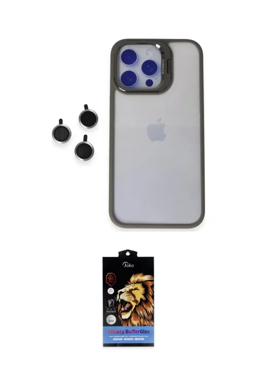 ieg™ iPhone 15 Pro Max Kılıf Yankı Asil Serisi - Siyah Buffer Hayalet Cam Ekran Koruyucu