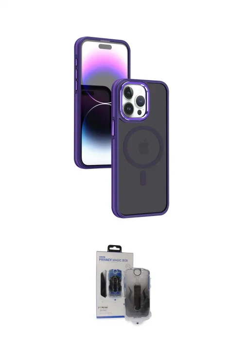 ieg™ iPhone 15 Pro Max Kılıf Yörünge Klasik - Siyah Vanessa Magic Hayalet Cam