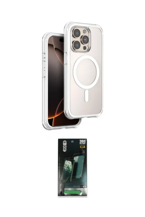 ieg™ iPhone 15 Pro Max Kılıf Zirve Klasik Prime - Şeffaf 360 Full Body Arka Koruyucu