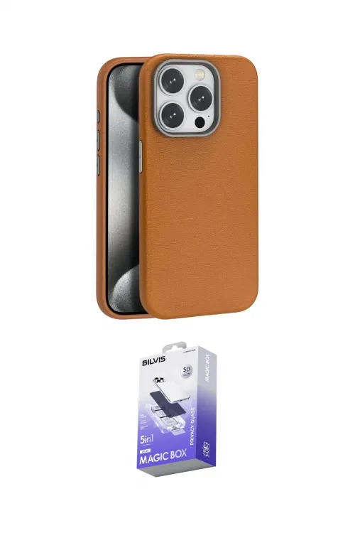 ieg™ iPhone 15 Pro Max Kılıf Zirve Modern Prime - Siyah Bilvis 5in1 5D Magic Hayalet Cam Ekran Koruyucu