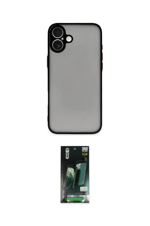 ieg™ iPhone 16 Kılıf Ahenk Çizgi Serisi - Siyah 360 Mat Full Body Arka Koruyucu
