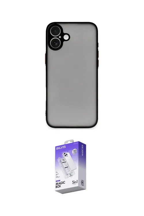 ieg™ iPhone 16 Kılıf Ahenk Çizgi Serisi - Siyah Bilvis 5in1 3D Magic Cam Ekran Koruyucu