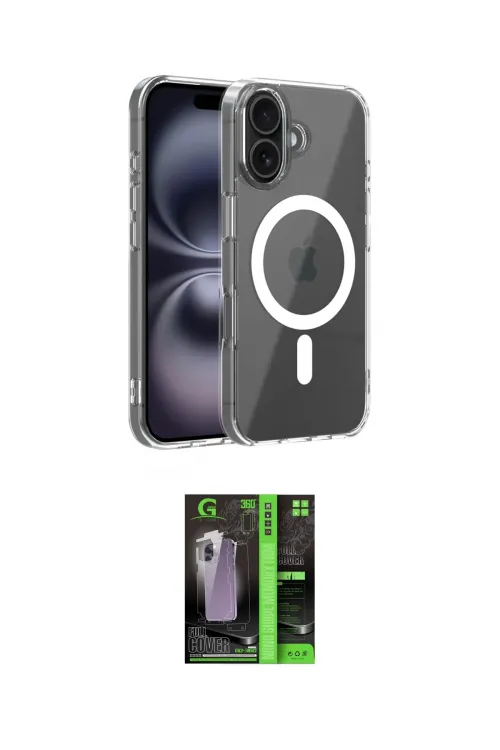 ieg™ iPhone 16 Kılıf Ahenk Minimal Serisi - Şeffaf 360 Full Body Arka Koruyucu