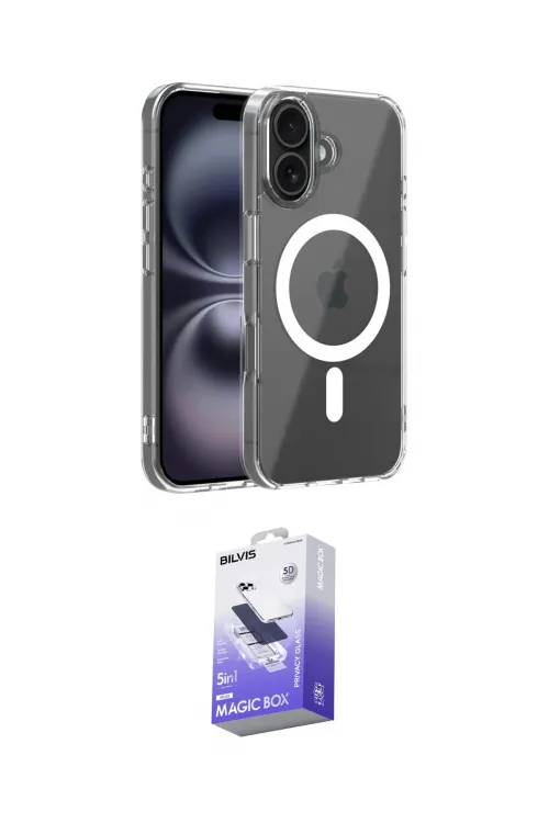 ieg™ iPhone 16 Kılıf Ahenk Minimal Serisi - Siyah Bilvis 5in1 5D Magic Hayalet Cam Ekran Koruyucu