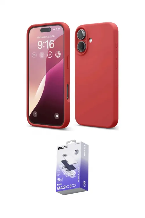 ieg™ iPhone 16 Kılıf Ahenk Serisi - Siyah Bilvis 5in1 5D Magic Hayalet Cam Ekran Koruyucu