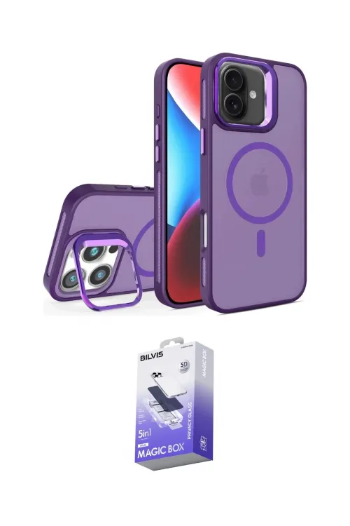 ieg™ iPhone 16 Kılıf Akış Form - Siyah Bilvis 5in1 5D Magic Hayalet Cam Ekran Koruyucu